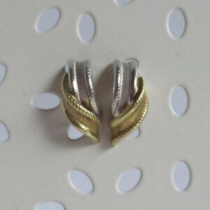 2 Tone, 585/14k, Yellow & White Gold Stud Earrings, Rope & Ribbon design